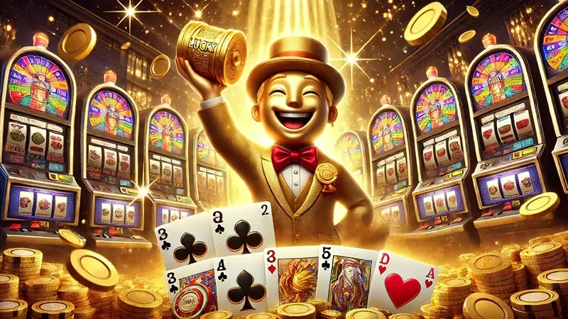 Visual permainan slot dengan reel dan ikon bonus